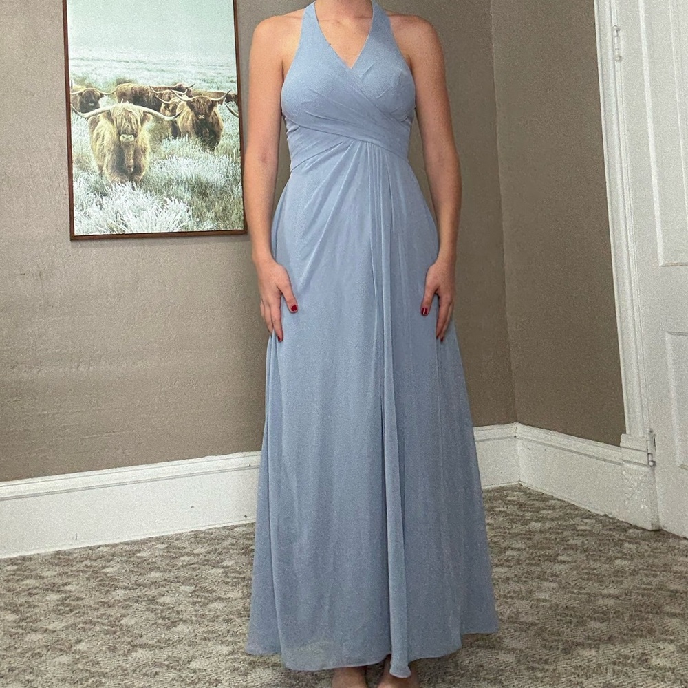 Azazie Dusty Blue Halter Maxi Dress